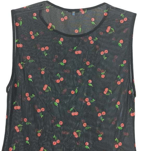 We Wore What Mesh Cover Up Size XL Cherries Print on Black Background See Thru - Picture 10 of 11